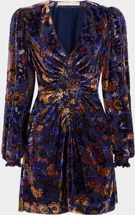 Marie Oliver Eliza Smocked Velvet-Flocked Mini Dress