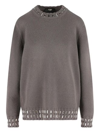 Fendi crystal-embellished crew-neck sweater - men - Wool/Cashmere - 48 - Grey