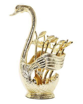 Alice Pazkus Swan Dessert Spoon Holder With 6 Spoons