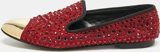 Giuseppe Zanotti Burgundy Suede Cap Toe Crystals Embellished Smoking Slippers