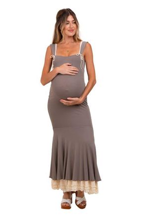 Pinkblush Knit Tie Detail Sleeveless Mermaid Maxi Dress in Taupe at Nordstrom, Size Medium