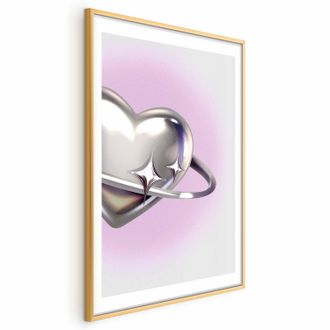 OEM P&oacute;ster - Coraz&oacute;n C&oacute;smico - Un Coraz&oacute;n Plateado Con Un Anillo Sobre Un Fondo Morado
