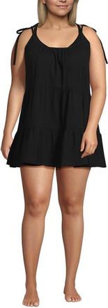 Lands End Plus Size New Tiered Cover Up Mini Dress in Black at Nordstrom, Size 2X