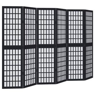 Berkfield Home Room Divider 6 Panels Black Solid Wood Paulownia