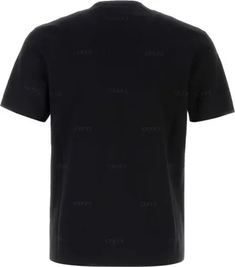 Gucci Mens Logo-Embroidered Wool Blend T-Shirt Black Silk
