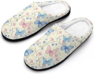Generic Butterflies Flowers Womens Slippers Warm House Slippers Indoor House Shoes with Anti-Skid Rubber Sole