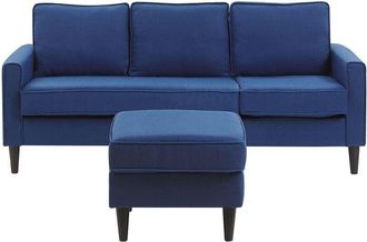 Beliani Beliani - Sofá tapizado 3 plazas azul oscuro con reposapiés estilo moderno Avesta