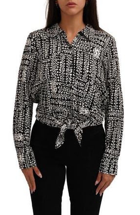 Sunny Leigh Long Sleeve Tie Front Button-Up Shirt in Tegan Dot at Nordstrom Rack, Size 3 X