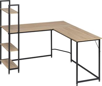 Woltu Woltu Scrivania Angolare In Legno Con Libreria Grande Per Studio Industriale