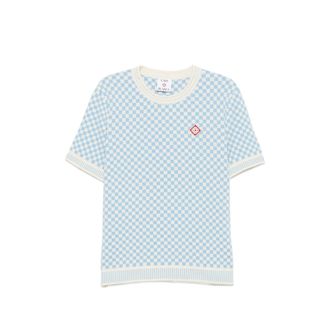 Casablanca Checkerboard-knit Logo-patch T-shirt
