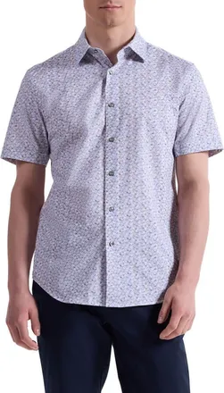 Bugatchi Miles OoohCotton Short Sleeve Button-Up Shirt in Air Blue at Nordstrom, Size Xxx-Large