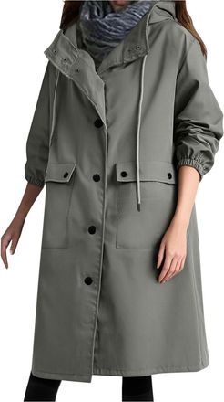 Generic Women Waterproof Long Sleeves Jacket Coats Plus Size Loose Comfy Hooded Outwear Ladies Waterproof Jackets With Hood Longline Drawstring Button Down Ja