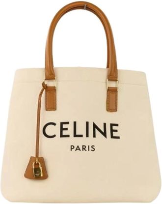 Celine Pre-owned Tote Bags, female, White, Size: ONE SIZE Pre-owned Horizontal Cabas Leather Tote Bag