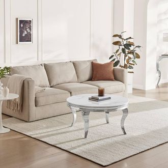 Furniturebox Skye Round White Marble Glass & Metal Coffee Table