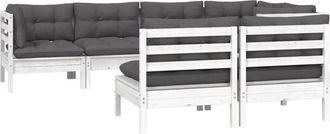 vidaXL Muebles De Jard&iacute;n 7 Pzas Y Cojines Blanco Madera Maciza De Pino Vidaxl