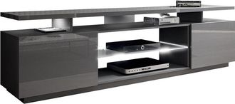 Mirjan24 Mueble Tv Charlotte 138, Gris + Gris Brillante, N&uacute;mero De Puertas: 2, N&uacute;mero De Cajones: 0, 180x56x40cm, Led