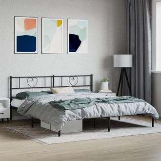 Berkfield Home Metal Bed Frame with Headboard Black 193x203 cm