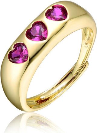 Rachel Glauber 14k Gold Plated with Ruby Red Cubic Zirconia 3-Hearts Halo Promise Ring