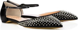 Generic Women Stylish Studded Rivet Ballet Flats, Slip on Pointed Toe Casual Dress Shoes Adjustable Ankle Strap Side Empty Flat Shoes for Party Wedding,2.5 UK