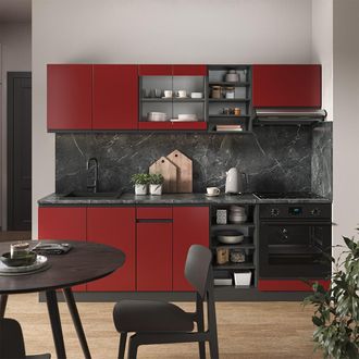 Vicco Mueble De Cocina R-line, Rojo/antracita, 240 Cm Forma De J, Vicco