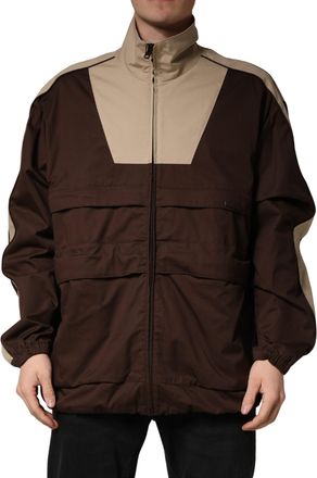 Dolce & Gabbana Brown Beige Cotton Zip Windbreaker Mens Jacket