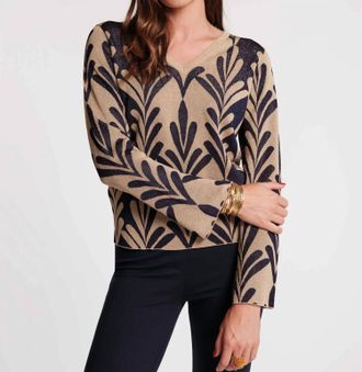 Frances Valentine Dakota Long Sleeve Top In Gold Navy