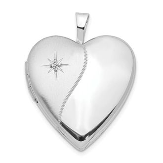 Diamond2Deal 14K White Gold Polished and Satin Diamond Star 20mm Heart Locket