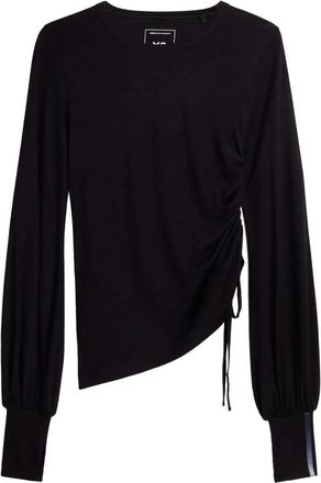 Yohji Yamamoto Wool Cinched Drape Long Sleeve Tee - Dames - Longsleeves - Zwart - XS - Wol - Tops