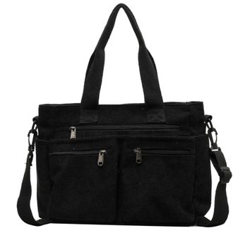 Generic Womens Small Plain Corduroy Shopping Bag, Shoulder Bag with Large Capacity and Zip Pockets, Corduroy Shopping Bag and Bag, black, One Size