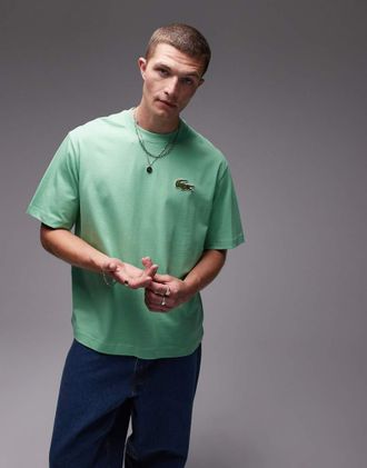 Lacoste T-shirt oversize verde con ricamo grande del logo