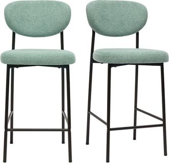Miliboo Taburetes De Bar Fijos De Terciopelo Texturizado Celad&oacute;n H65 Cm (juego De 2) Breka