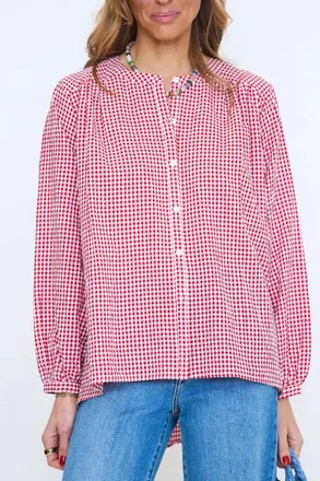 Olivaceous Finley Gingham Button Up Shirt In Red