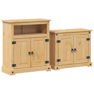 Berkfield Home 2 Piece Bathroom Furniture Set Corona Solid Wood Pine in Light Tan
