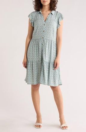 Lucky Brand Flutter Sleeve Shirtdress in Lily Tile at Nordstrom Rack, Size X-Large