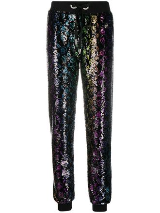 Philipp Plein monogram sequin trousers - women - Polyamide/Polyester/Spandex/Elastane/Viscose - L - Black