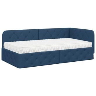 vidaXL Corner Bed Frame with Mattress Blue 90 x 190 cm Fabric vidaXL