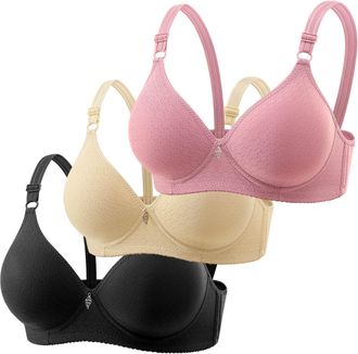 Generic 3Pc Bras for Women Full Coverage Seamless Smooth Sports Bras Adjustable Straps Underwire Support Bralette Solid Color Comfort Push Up Ladies Bra Light