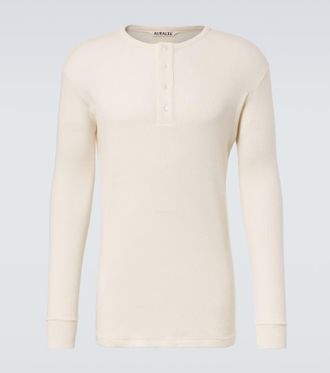 Auralee Ribbed-knit cotton Henley shirt