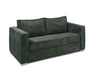 Vente-Unique Sof&aacute; cama de 4 plazas con apertura italiana de pana verde abeto - Somier de l&aacute;minas anchas de 160 cm - Colch&oacute;n de 14 cm LORETO