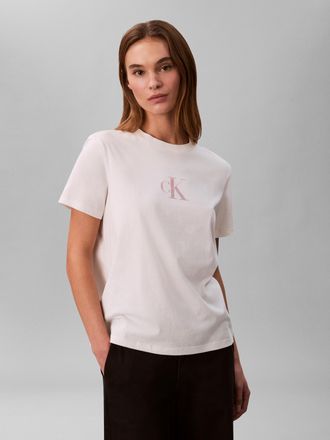Calvin Klein Jeans T-Shirt CALVIN KLEIN JEANS, Damen, Gr. XXL (46), wei&szlig; greige, Single Jersey, Obermaterial: 100% Baumwolle, unifarben, regular fit normal, Rundhals, ei