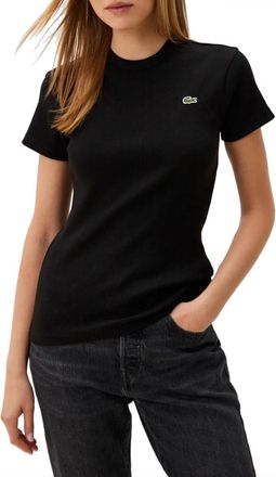 Lacoste Slim Fit Ribbed Cotton T-Shirt - Dames - T-shirts - Zwart - 4XS - Katoen - Tops