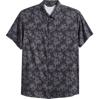 Travis Mathew Techwoven Founder Floral Short Sleeve Performance Button-Up Shirt in Black at Nordstrom, Size Xx-Large