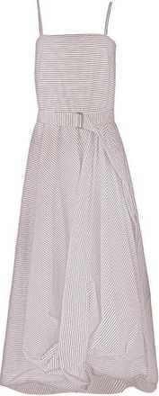 Brunello Cucinelli White Striped Belted Dress, Size XS