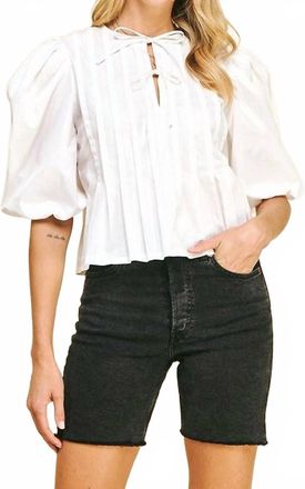 Pinch Design Puff Sleeve Tie Blouse In White