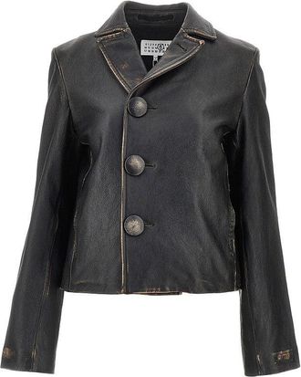 Maison Margiela Vintage-effect leather jacket Woman 40