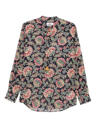 Vivienne Westwood Dark Blue Floral Print Mock Neck Shirt