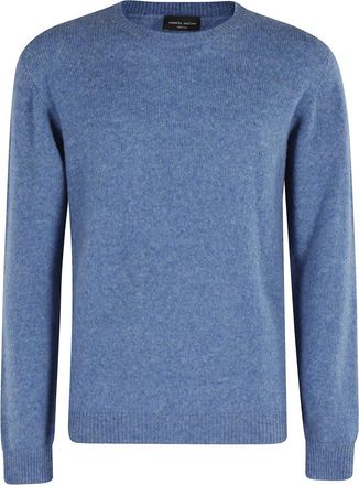 Roberto Collina Round-neck Knitwear, male, Blue, S, Denim Crew Neck Long Sleeve Top