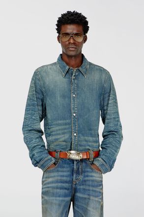 Diesel Shirt in dirty-effect creased denim - Denim Shirts - Man - Blue