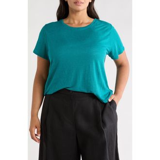 Eileen Fisher Organic Linen Crewneck T-Shirt in Teal at Nordstrom, Size 3 X