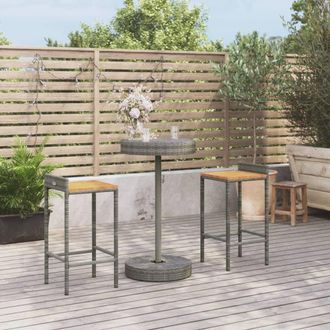 vidaXL Mesa Y Taburetes Altos Jard&iacute;n 3 Pzas Madera Y Rat&aacute;n Pe Gris Vidaxl